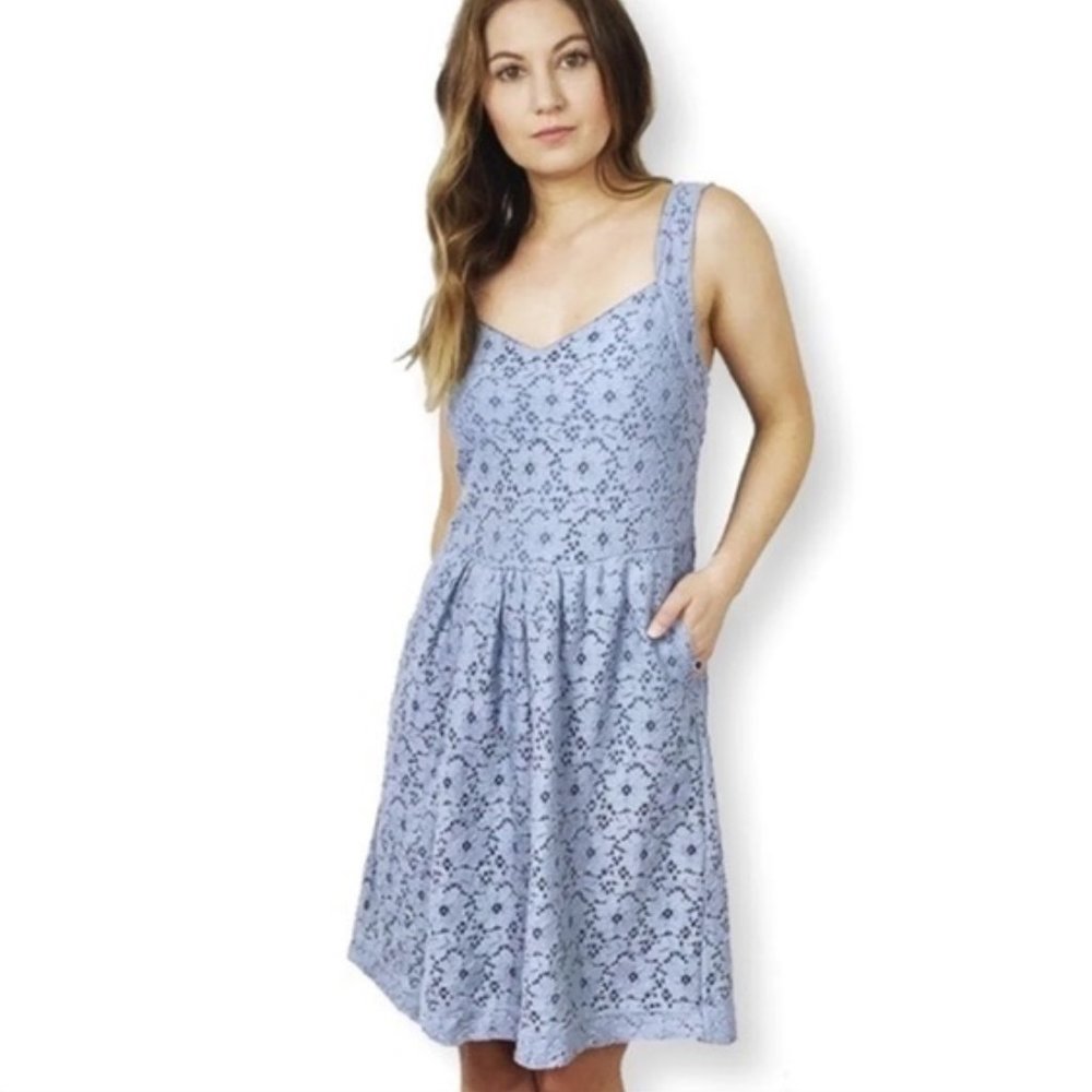 Anthropologie Deletta ♡ Sky Blue Eyelet Lace Open Back Sundress
